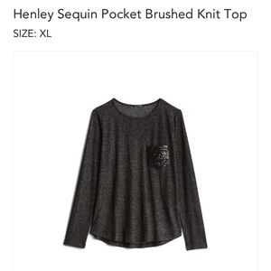 Henley Sequin Pocket Brushed Knit Top
